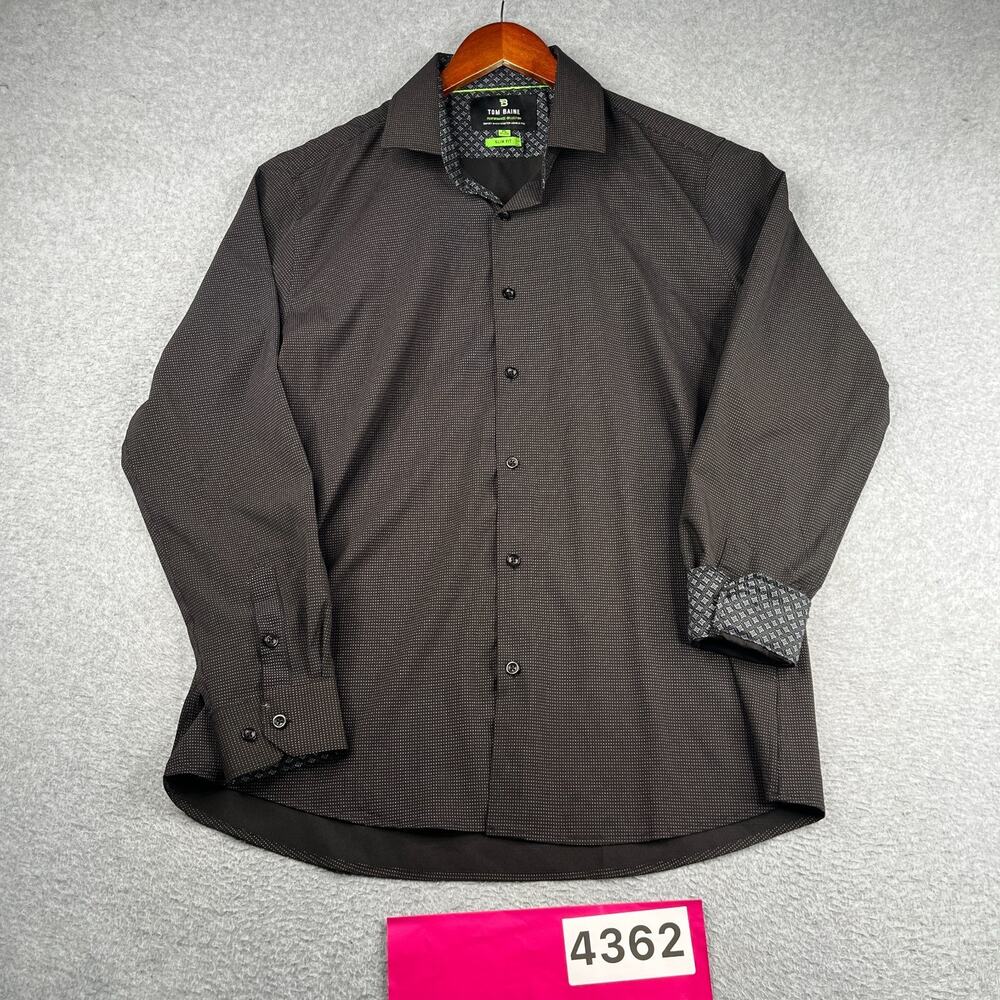 Tom Baine Performance Shirt Wrinkle Free Black Slim Button Up Long Sleeve XL